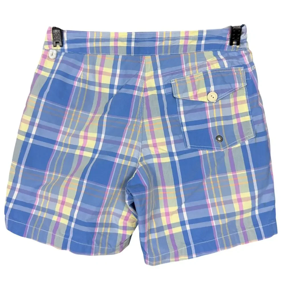 J.Crew Original Plaid Board Short Men's 29 Lined Swim Trunks Blue Purple Summer